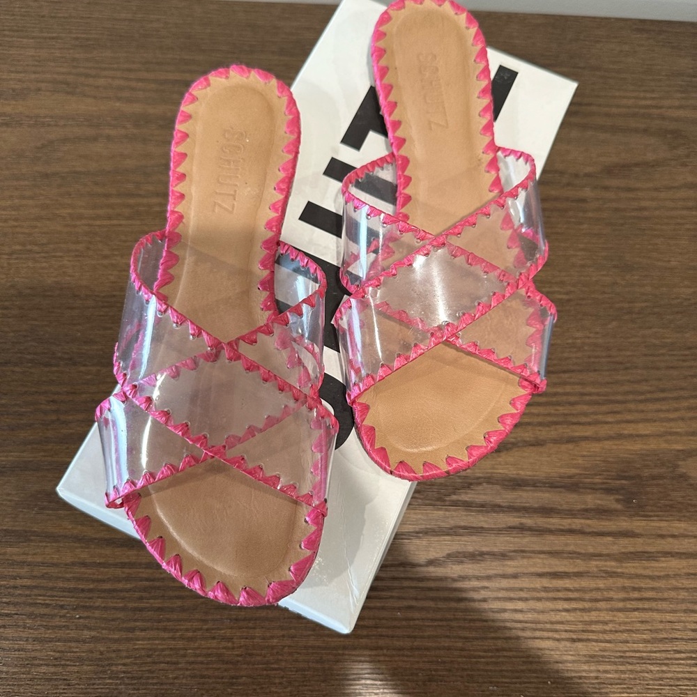Schutz Aya Pink Vinyl Transparent Slide Sandals